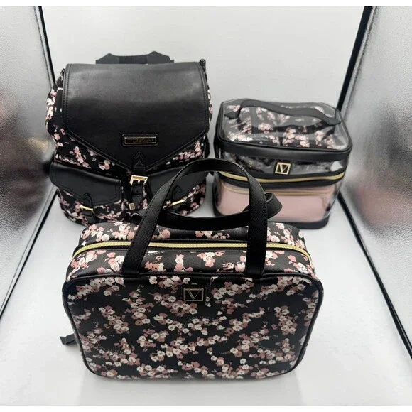 VICTORIA'S SECRET 6 Piece Midnight Rose Travel Make-Up Train Case Backpack NWOT! - Picture 12 of 13